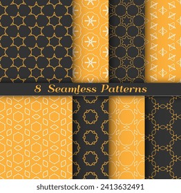Satz nahtloser Hexagon-Muster im arabischen Stil. Stilvolle geometrische Linien, Kunsthintergrund. Wiederholende Spitzen-Textur für Tapete, Karte, Einladung, Banner, Stoffdruck. Ethische Ornamente der Stämme