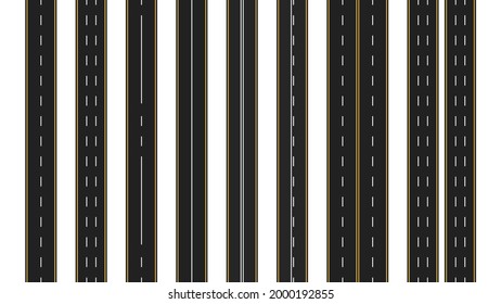 Set of seamless highways with different road markings. Paved roads. Flat style. Vector illustration
