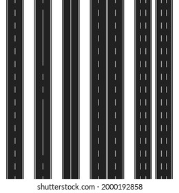 Set of seamless highways with different road markings. Paved roads. Flat style. Vector illustration
