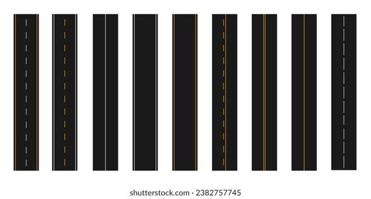 Satz nahtloser Autobahnen und verschiedener Straßenmarkierungen, Vektorgrafik, Nahverkehrsstraßmarkierungsspuren gesetzt, Vektorzeichnung der Autobahnen in India, Verkehrsmarkierungen kerala india