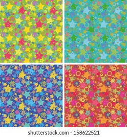 Set seamless holiday backgrounds, abstract design, patterns of stars and rings. Vector