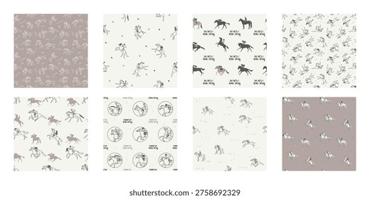 A set of seamless horse racing patterns