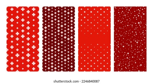 Set of seamless hospital backgrounds with plus symbols. White symbol of medicine on a red background. Vector illustration