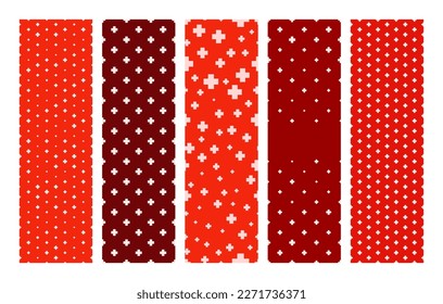 Set of seamless hospital backgrounds with plus symbols. White symbol of medicine on a red background. Vector illustration
