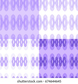 Set of seamless ikat ornament in lavender color. Artistic backdrop for fabric, wallpaper, wrapping, apparel design, hand made card, scrapbook, poster, placard, brochure, invitation. Vector