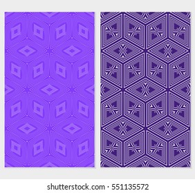 set of Seamless illusion cube patterns. Vector illustration. Texture for design wallpaper, web page, banner, flyer. Geometry ornament. blue background