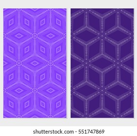set of Seamless illusion cube patterns. Vector illustration. Texture for design wallpaper, web page, banner, flyer. Geometry ornament. blue background
