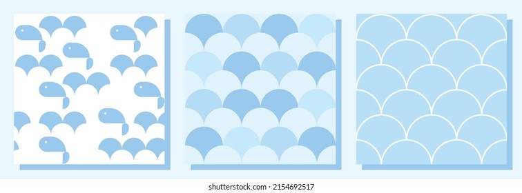Set of seamless illustrations. Pattern. Sea, ocean, fish, summer.