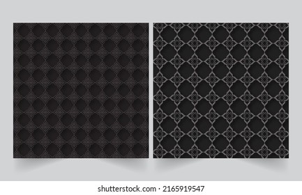 Set Of Seamless Islamic Or Floral Pattern Background In Black Color.