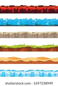 Zusammenstellung nahtloser, isolierter Landschaftsbilder mit Mustern von Eismagma-Steinen zur Landerleichterung für die Vektorillustration von Spielebenutzern-Karikaturen