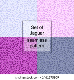 Set of seamless jaguar patterns. Print for fabric. Vector