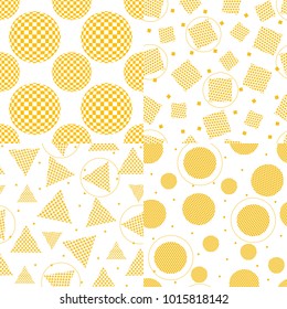 Set of seamless japanese patterns background vector. Geometric cover design, poster, card, template. Set of circles and rectangles