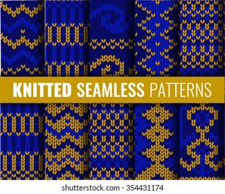 Set of seamless knitted patterns. Stock vector.