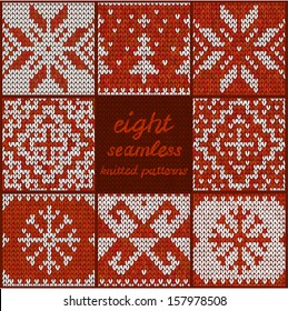 Set of seamless knitted patterns. Vector illustration, eps10.