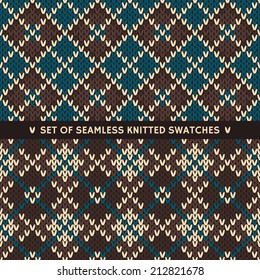 Set of seamless knitted patterns. Vector illustration