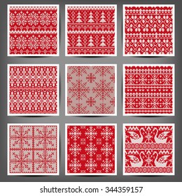 Set of seamless knitted patterns. Vintage style. Vector illustration. The elements of design. 10 eps