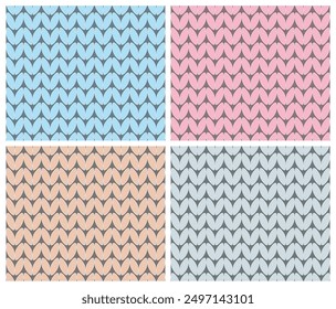 Set of seamless knitted textures, knitted background.