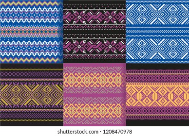 set seamless knitting pattern,jacquard knitwear collection,vector illustration