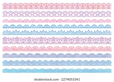 Set of seamless lace borders. Watercolor. Vector illustration.