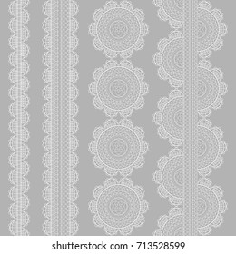 Set of seamless lace borders. White lace ribbons. Vector illustration