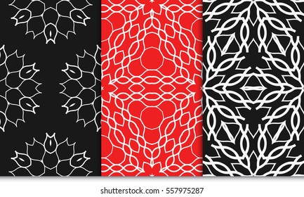 set of seamless lace floral background. Luxury texture for wallpaper, invitation. Vector illustration. red, black color