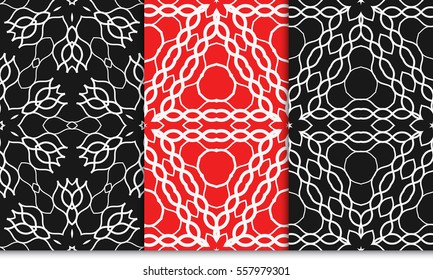 set of seamless lace floral background. Luxury texture for wallpaper, invitation. Vector illustration. red, black color