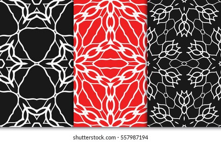 set of seamless lace floral background. Luxury texture for wallpaper, invitation. Vector illustration. red, black color