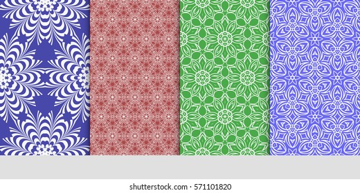 set of Seamless lace floral patterns. vector illustration. for design, banners, invitations, fabrics. Ethnic ornament