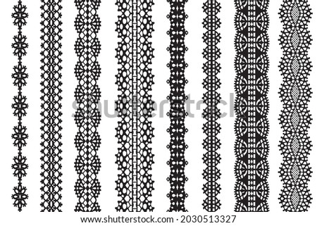 Set of seamless lace ribbon borders. Vector illustration.