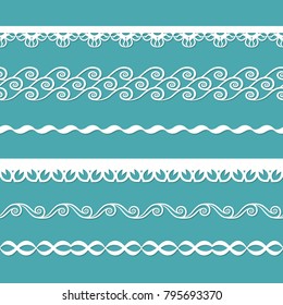 set of seamless lacy borders with waves and flowers