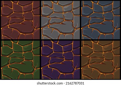 Set seamless lava or fire pattern with stones