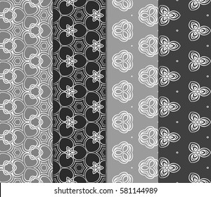 set of seamless line art floral background. Luxury texture for wallpaper, invitation. Vector illustration.