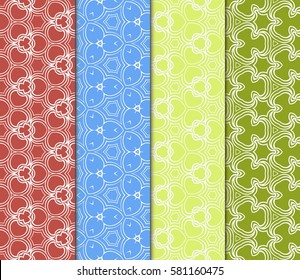 set of seamless line art floral background. Luxury texture for wallpaper, invitation. Vector illustration.