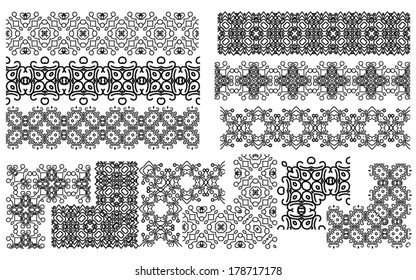 Set of seamless line (borders). Abstract design elements - pattern frames. Vector illustration.