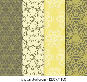 Set Of Seamless Line Geometric Floral Pattern. Abstract Geometry Flower. Vector Illustration. Interior Decoration, Wallpaper, Presentation, Fashion Design . Blue Color
