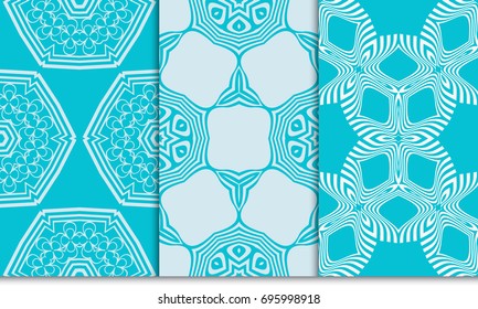 set of seamless line geometric floral pattern. abstract geometry flower. vector illustration. interior decoration, wallpaper, presentation, fashion design . blue color