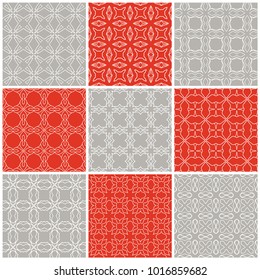 Set of seamless line patterns. Colorful geometric ornament. Endless repeating linear texture for wallpaper, packaging, banners, invitations, business cards, fabric print. Patchwork quilt background