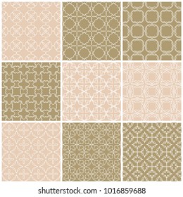 Set of seamless line patterns. Colorful geometric ornament. Endless repeating linear texture for wallpaper, packaging, banners, invitations, business cards, fabric print. Patchwork quilt background