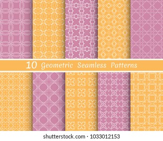 Set of seamless line patterns. Colorful geometric backgrounds collection. Endless repeating linear texture for wallpaper, packaging, banners, invitations, business cards, fabric print