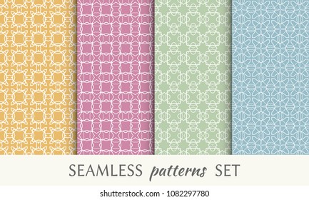Set of seamless line patterns. Colorful geometric backgrounds collection. Endless repeating linear texture for wallpaper, packaging, banners, invitations, business cards, fabric print