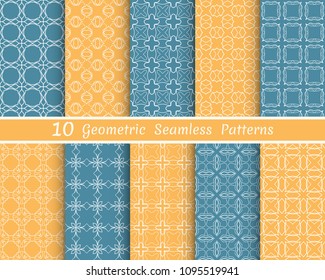Set of seamless line patterns. Colorful geometric backgrounds collection. Endless repeating linear texture for wallpaper, packaging, banners, invitations, business cards, fabric print