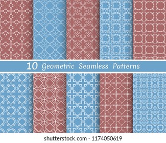Set of seamless line patterns. Colorful geometric backgrounds collection. Endless repeating linear texture for wallpaper, packaging, banners, invitations, business cards, fabric print