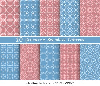 Set of seamless line patterns. Colorful geometric backgrounds collection. Endless repeating linear texture for wallpaper, packaging, banners, invitations, business cards, fabric print