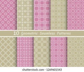 Set of seamless line patterns. Colorful geometric backgrounds collection. Endless repeating linear texture for wallpaper, packaging, banners, invitations, business cards, fabric print