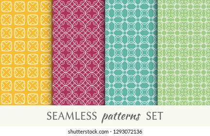Set of seamless line patterns. Colorful geometric backgrounds collection. Endless repeating linear texture for wallpaper, packaging, banners, invitations, business cards, fabric print
