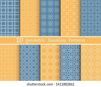 Set of seamless line patterns. Colorful geometric backgrounds collection. Endless repeating linear texture for wallpaper, packaging, banners, invitations, business cards, fabric print