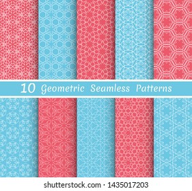 Set of seamless line patterns. Colorful geometric backgrounds collection. Endless repeating linear texture for wallpaper, packaging, banners, invitations, business cards, fabric print