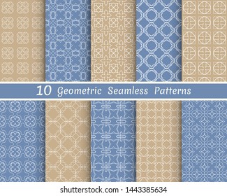 Set of seamless line patterns. Colorful geometric backgrounds collection. Endless repeating linear texture for wallpaper, packaging, banners, invitations, business cards, fabric print