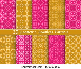 Set of seamless line patterns. Colorful geometric backgrounds collection. Endless repeating linear texture for wallpaper, packaging, banners, invitations, business cards, fabric print