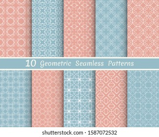 Set of seamless line patterns. Colorful geometric backgrounds collection. Endless repeating linear texture for wallpaper, packaging, banners, invitations, business cards, fabric print